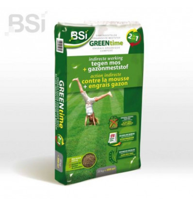 BSI Top gazon green time 2in1-20kg complete gazonmeststof+ indirecte werking mos