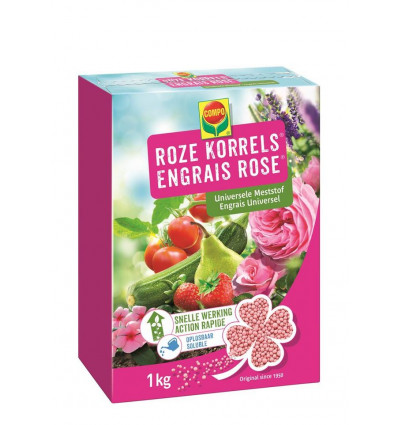 COMPO Roze korrels - 1kg universele meststof voor het bemesten van je ganse tuin