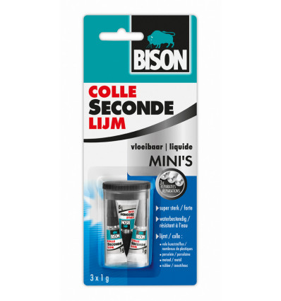BISON - Secondelijm mini's in a box - 3 tubes van 1gram- super sterk waterresist
