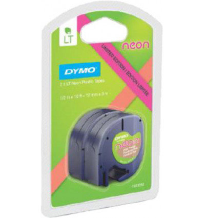 DYMO Letra Tag - 2 neontapes neon roze/ groen plastiek - 12mm