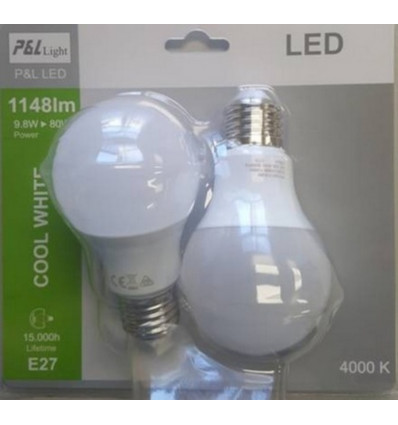 P&L LED 2xA60 E27 9W 840LM - frosted