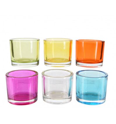 Theelichthouder glas 6.5cm - assortiment van kleuren prijs per stuk