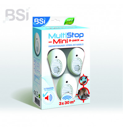 BSI Multistop mini 3-pack ultrasone ongedierteverjager heeft een bereik van 30m2