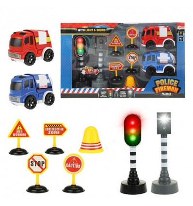 Speelset - Verkeer m/ brandweer en politieauto