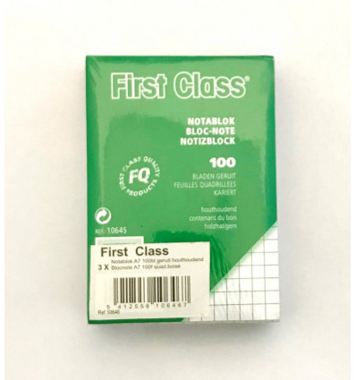 FIRST CLASS Notablokken DIN A7 - geruit 3st.