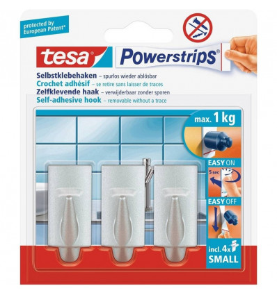 TESA powerstrips small trend mat chroom 3 stuks - pvc haken tot 0.75 kg draagkr