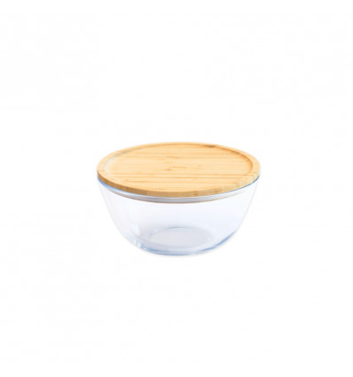 PEBBLY Bowl glas m/ bamboe deksel - 15cm