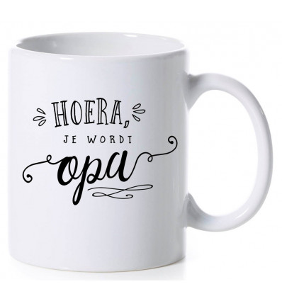 Koffiemok - Hoera opa - zwart/ wit