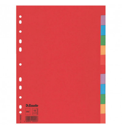 ESSELTE Tabbladen karton A4 - 12 tabs - felle kleuren