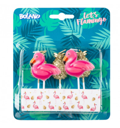 Flamingo - 5 kaarsjes op prikker