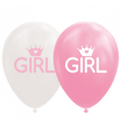 FIESTA 8 ballonnen 30cm - baby girl roze/ wit