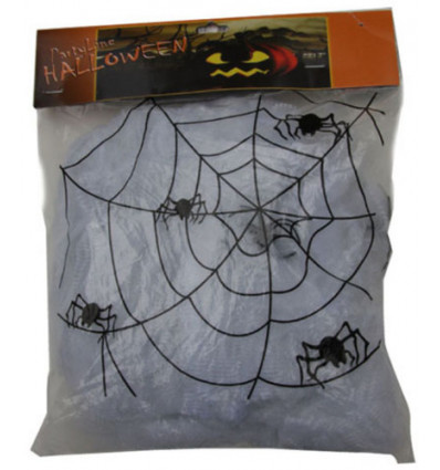 Spinnenweb wit 100g + 4 spinnen