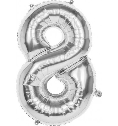 Folie ballon 86cm - nr. 8 - zilver