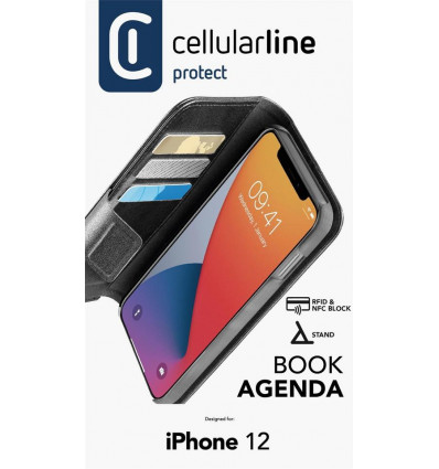 CELLULARLINE Iphone 12 - hoesje book agenda - zwart