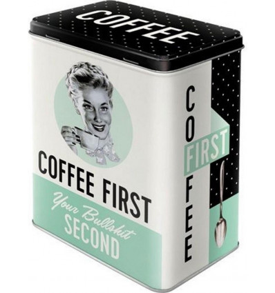 Tin box L 10x14x20cm - Coffee first