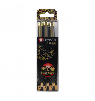 SAKURA Black&Gold pennen - 3stuks