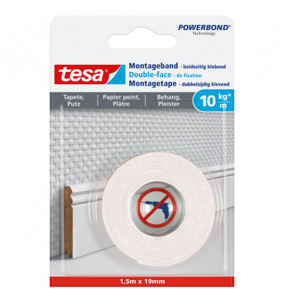 TESA powerbond montagetape gevoelige oppervlakken 1,5m x 19mm