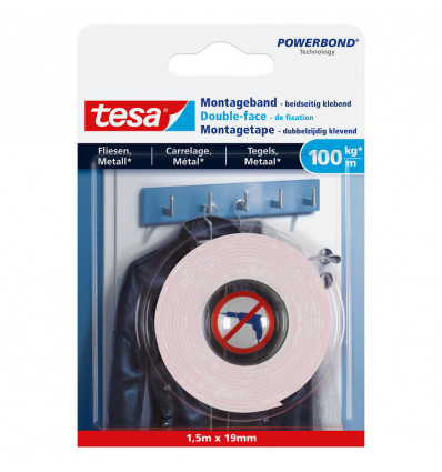 TESA powerbond montagetape tegels & metaal 1,5m x 19mm