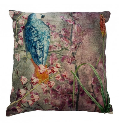 Kussen fluweel - 45x45cm - charming papegaai blauw/ roze