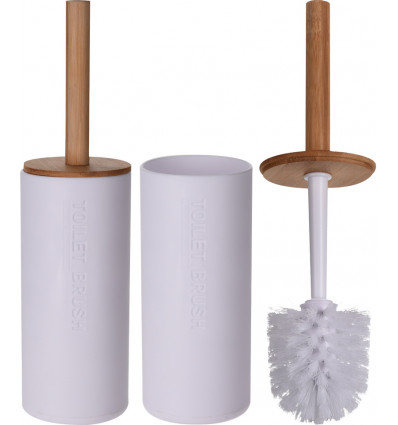 Toiletborstel met houder - wit/ bamboe