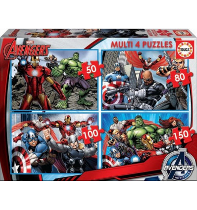 EDUCA Avengers - 4 puzzels 50/80/100/150stukjes vanaf 5 jaar