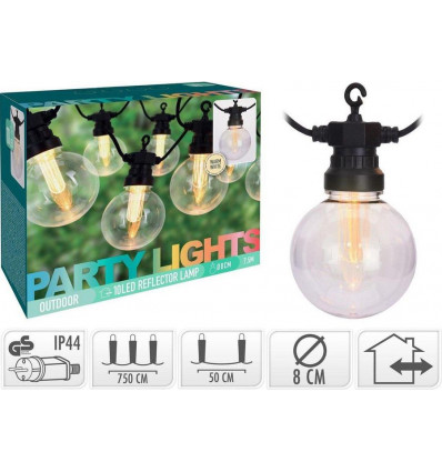 Party lights verlichting 10LED lampen - warm wit reflector 7.5m