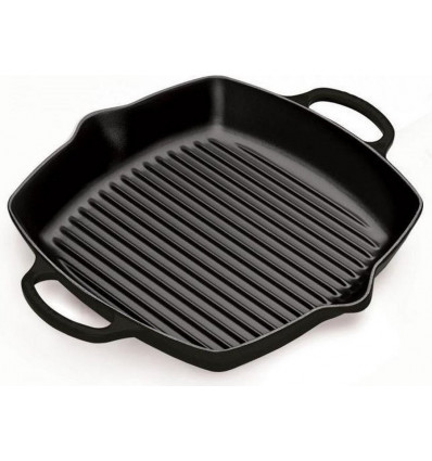 LE CREUSET grillplaat hoog 30cm - zwart mat met 2 handvaten en 2 giettuiten