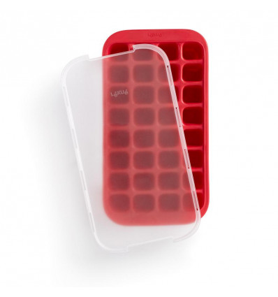 LEKUE - Ijsblokjesvorm rubber - rood met deksel - 32 ijsblokken