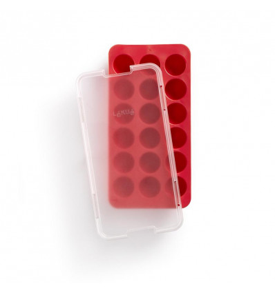 LEKUE - Ijsblokjesvorm rubber - rood met deksel - 18 ijsblokken