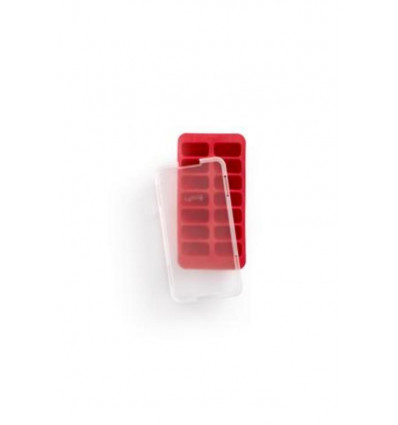 LEKUE - Ijsblokjesvorm rubber - rood met deksel - 14 ijsblokken