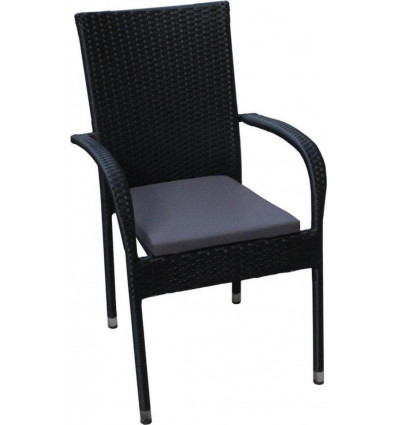RHODOS stapelstoel - zwart tuinstoel met stoelkussen - wicker stoel met aluframe