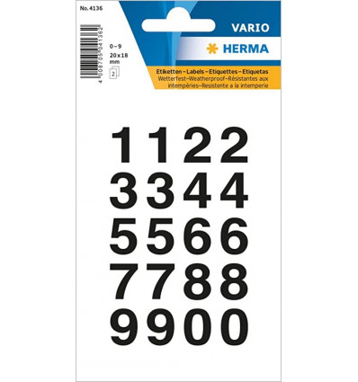HERMA Etiketten getallen 20mm 0-9 - zwart/transparant