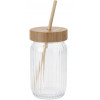 Drinkglas met bamboe deksel en rietje