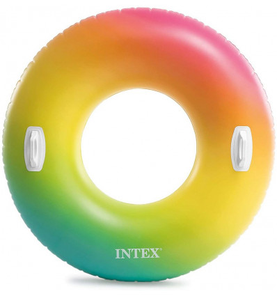 INTEX - Zwemring m/handvat 122cm - 12+ regenboog