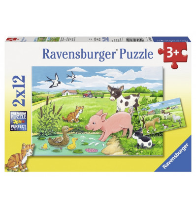 RAVENSBURGER Puzzel - Jongen dieren op het platteland - 2x12st.
