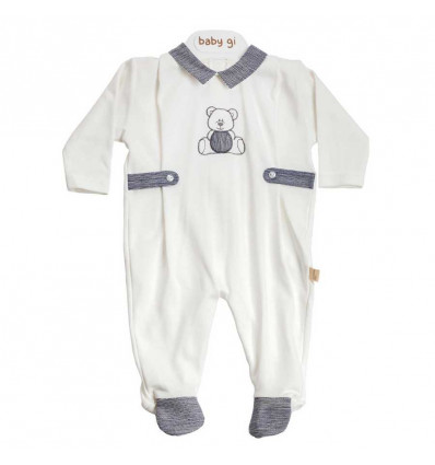 BABY GI Pyjama katoen met kraag & teddy - wit/grijs - 0M