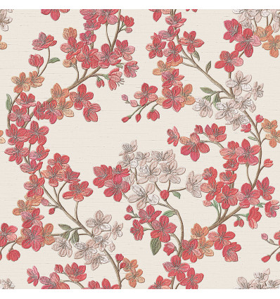 DUTCH Grace vliesbehang - chery blossom cream/red - 53cmx10m