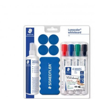STAEDTLER Lumocolor Whiteboard set met 4markers , bordwisser en cleaner