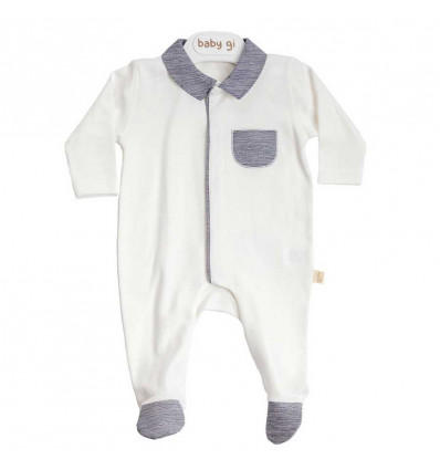 BABY GI Pyjama katoen met borstzakje - wit/grijs - 3M
