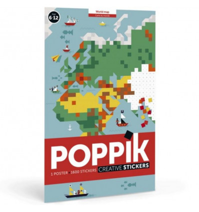 POPPIK Educatieve poster met stickers - Wereldkaart (6/12j.)