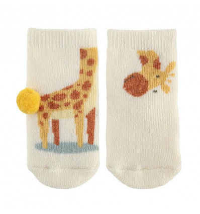 CONDOR Babysokken non-slip giraf pompon- beige - 12m