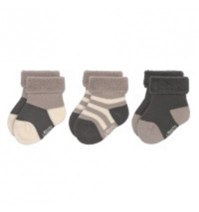 LASSIG Newborn sokken 3paar - 15/18 - antraciet/ taupe terry GOTS