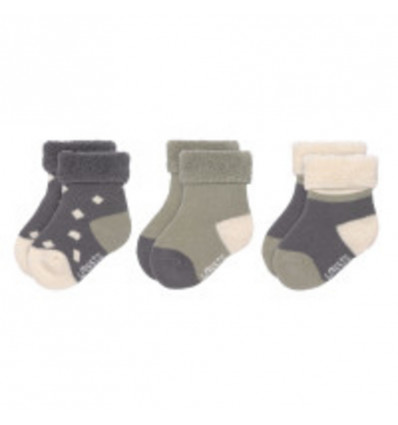 LASSIG newborn sokken 3paar - 15/18 - antraciet/ olijf GOTS