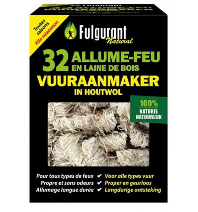 FULGURANT Duopack Vuuraanmaker houtwol 2x32st- 100% natuurlijk voor alle vuren