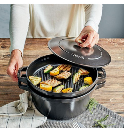 STAUB Stackable 24cm - Cocotte en grill pan met deksel (Roul.)
