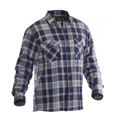 Jobman Gevoerd flanel shirt - M - navy/ grijs