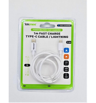 TEKMEE Fast Charge Kabel 1M - lightning/ USB-C 3A