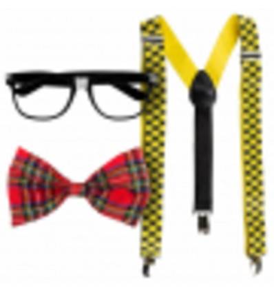 Set nerd accessoires volwassene - bril, strik en bretellen