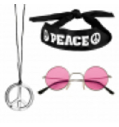 Set peace accessoires - Hoofdband, bril en ketting