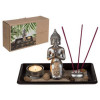 Set dienblad hout zwart met buddha, deco stenen, theelichthouder en geursticks